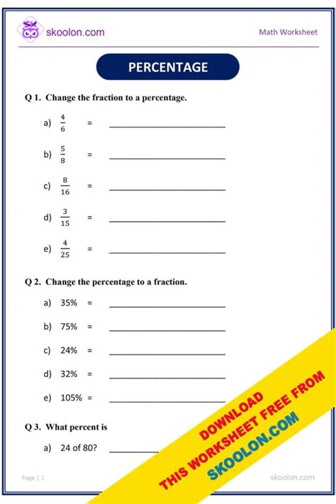 Percentage Worksheet 1