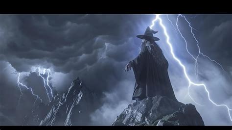 Premium Photo A Powerful Wizard Stands On A Mountaintop His Cloak