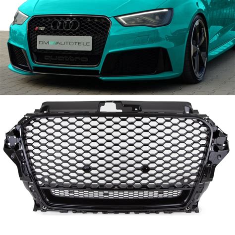 Badgeless Front Grille Grille Honeycomb Black Gloss Fits Audi A3 8V 12