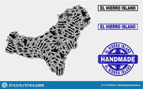 Handmade Composition Of El Hierro Island Map And Distress Seal Stock