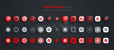 YouTube Music Icons Set Modern 3D and Flat in Different Variations ...