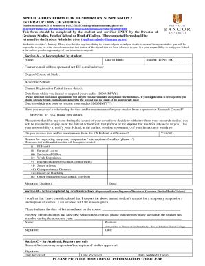 Fillable Online APPLICATION FORM FOR TEMPORARY SUSPENSION