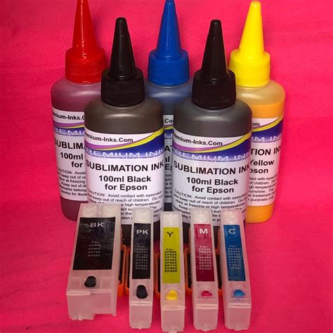 5 Refillable Cartridges Sublimation Ink For Epson 33 Xl Xp7100 Xp830 Premium Inks