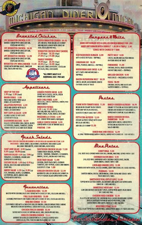 Michigan Bar and Grill menu in Windsor, Ontario, Canada