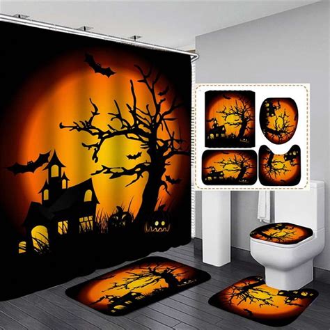 Haunted House Halloween Shower Curtain Set 71 X 71 Halloween