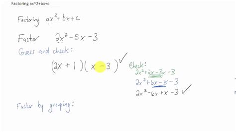 Factoring The Trinomial Ax 2 Bx C Youtube