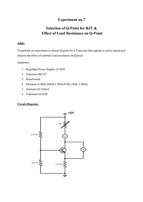 Aec Lab Exp Q Point Experiment No Selection Of Q Point For Bjt