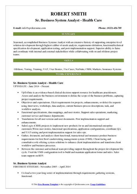 Business System Analyst Resume Samples Qwikresume