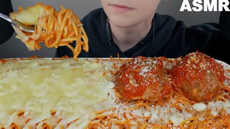 Asmr Cheesy Spaghetti Meatballs Mukbang Eating Sounds Youtube