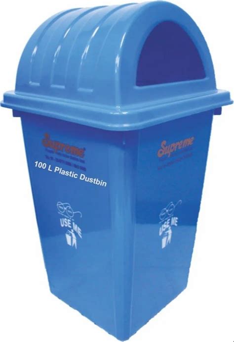 Blue Standing 100 L Plastic Dustbin For Outdoor Size 10 Inch Length