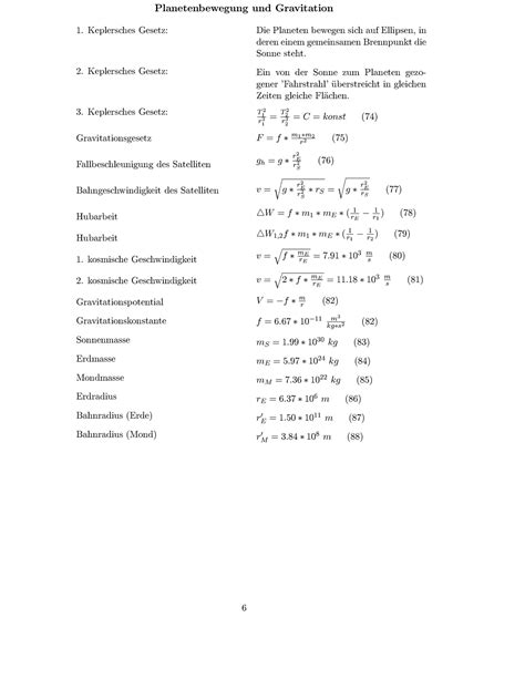 Physikalische Formelsammlung I 6 Planetenbewegung Und Gravitation