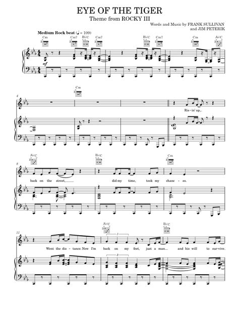 Eye Of The Tiger Sheet Music For Piano Vocals By Survivor Official