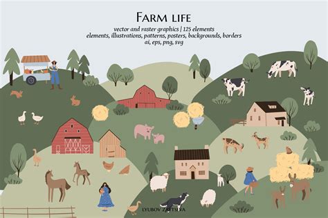 Farm Animals Clipart | Farm Life Illustration - Design Cuts