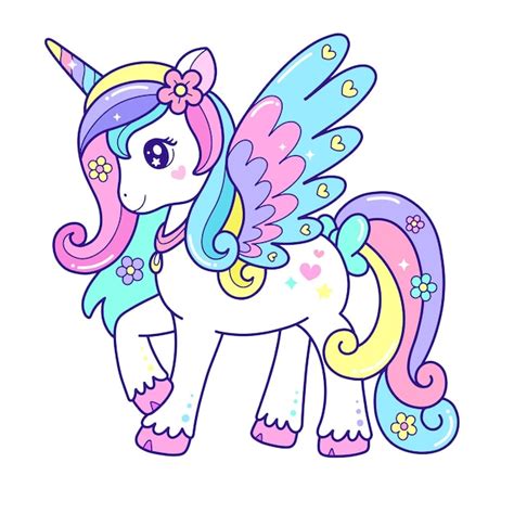 Hermosa ilustración de vector de unicornio de dibujos animados Vector