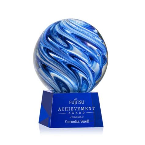 Naples Blue On Robson Base Globe Glass Award ARG2071 RL AbleRecognit