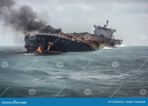 A Large Cargo Tanker Crashes at Sea, Generative AI. Stock Illustration ...