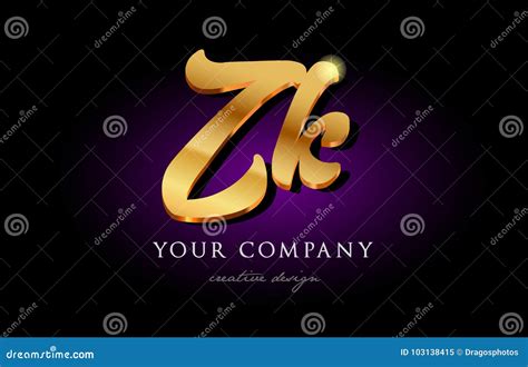 Zk Z K 3d Gold Golden Alphabet Letter Metal Logo Icon Design H Stock