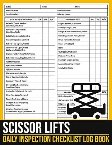 Scissor Lifts Daily Inspection Checklist Log Book Scissor Aeriel