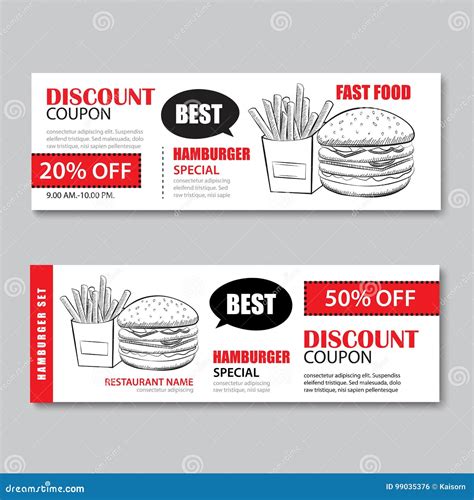 Fast Food Gift Voucher and Coupon Sale Discount Template Flat De Stock ...