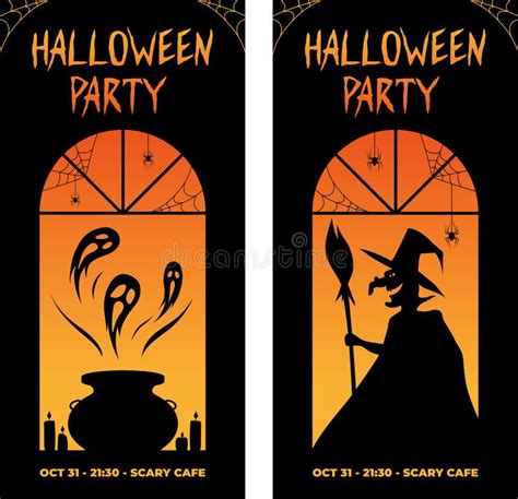 Halloween Vertical Banners Witch And Ghosts Halloween Party Flyers