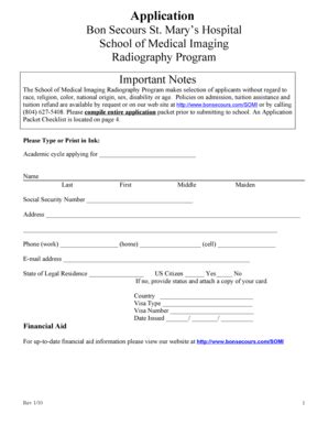 Fillable Online Mary S Hospital School Of Medical Imaging Radiography