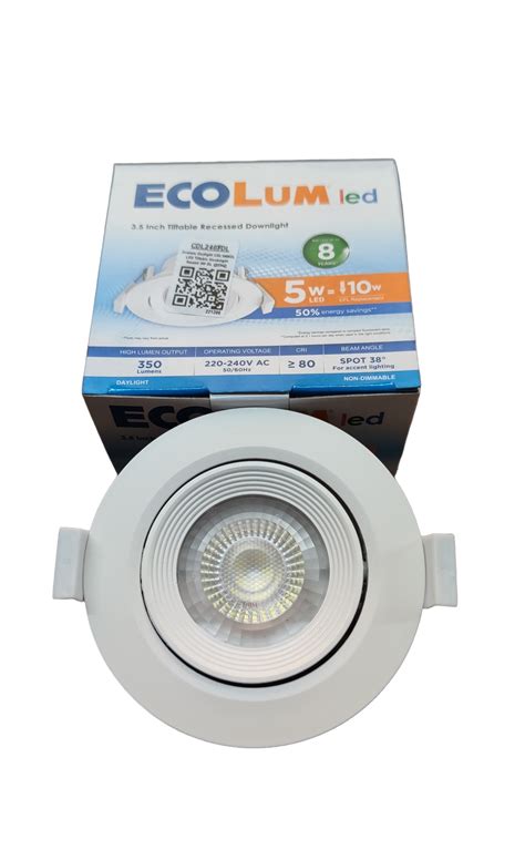 5W Daylight Tiltable Recessed Downlight 3 5 Inch 220V 6500K Ecolum