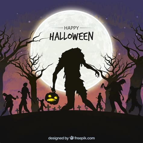 Fondo De Halloween Con Zombies Vector Premium