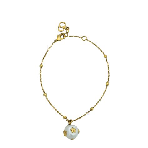 Christian Dior Gold Finish Pearl Bee Star Station Bracelet The Closet