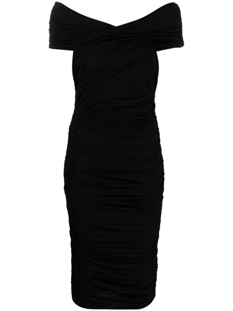 Giorgio Armani Off The Shoulder Ruched Jersey Midi Dress In Black