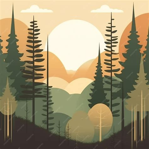 Premium Photo | A cartoon of a forest with a sunset in the background.