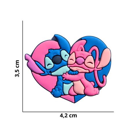 Aplique Emborrachado Personagem Coração Stitch e Angel Brilhos e