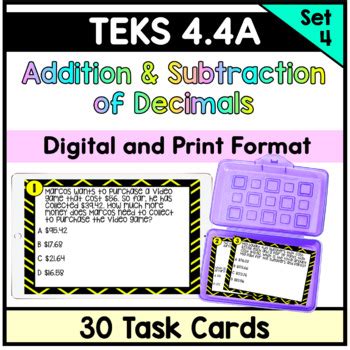 Teks A Addition And Subtraction Of Decimals Task Cards Set