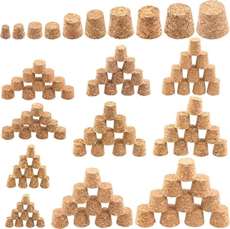 Keadic 150 Pcs 10 Sizes Wooden Tapered Cork Plug Assortment Set Natural