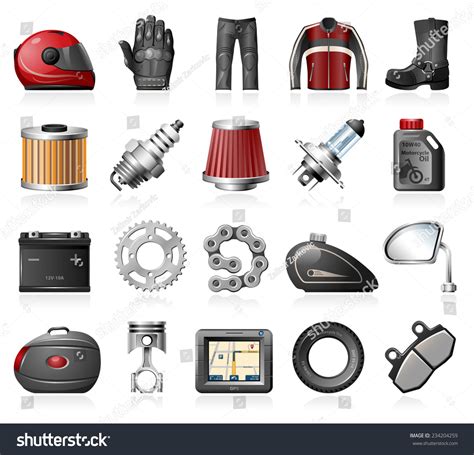 Motorcycle Parts Accessories Icons Stock Vector (Royalty Free ...