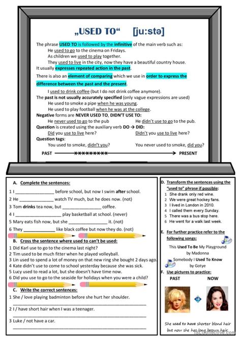 Past Habit Used To Grammar Guide English Esl Worksheets Pdf And Doc