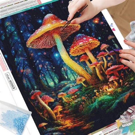 Kit de diamond painting AB Champignons illuminés dans la forêt