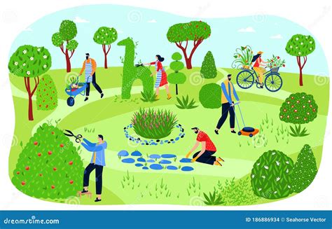 Jardinería De Gente En Los Hombres Y Mujeres De Los Parques Plantando