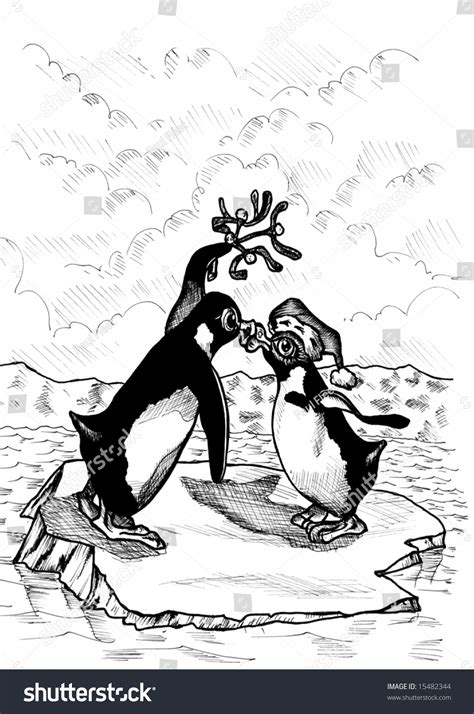 Pen Ink Drawing Two Penguins On Stock Illustration 15482344