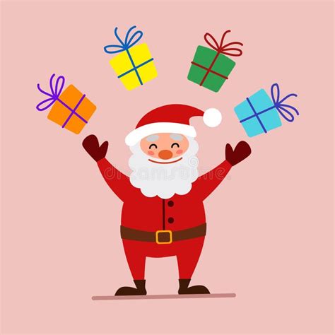 Vector Cartoon Illustration Of A Friendly Smiling Santa Claus Juggling