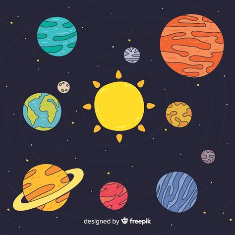 Composición Adorable De Sistema Solar Dibujado A Mano Vector Gratis