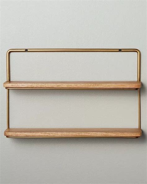 16 Wood And Brass Double Wall Shelf Héas