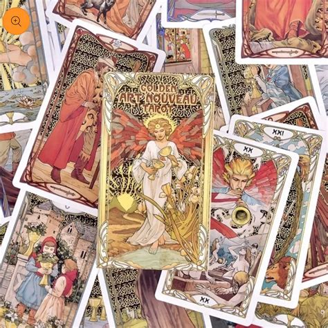 Golden Art Nouveau Tarot Deck Cards Set Fantasy Art Oracle Card Booklet