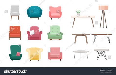 Vektor Stok Chairs Tables Vector Illustration Set Cartoon Tanpa Royalti 1797564304 Shutterstock