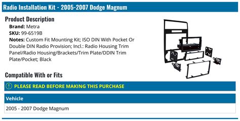 2005 2007 Dodge Magnum Radio Installation Kit Metra 99 6519b