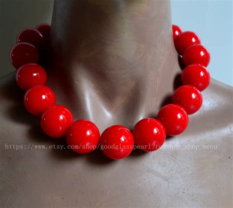 Big Red Beaded Necklace 24mm Red Beads Necklace Red Choker Necklace Resin Necklace Light