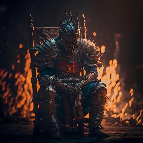 Premium AI Image | A knight sitting in a chair with a fire in the ...