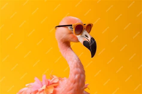 Premium Photo A Flamingo Wearing A Sunglasses On A Yellow Background