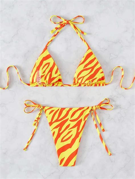 ELTIRE Yellow Zebra Print Two Piece Bikini Dress Sexy