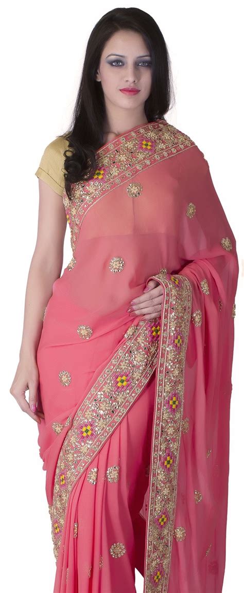 A Graceful Rose Pink Pure Georgette Saree Embellished With Beautiful