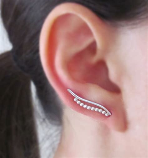 Silver Ear Crawlers Ear Climbers Earring Pins Beaded Ear Etsy